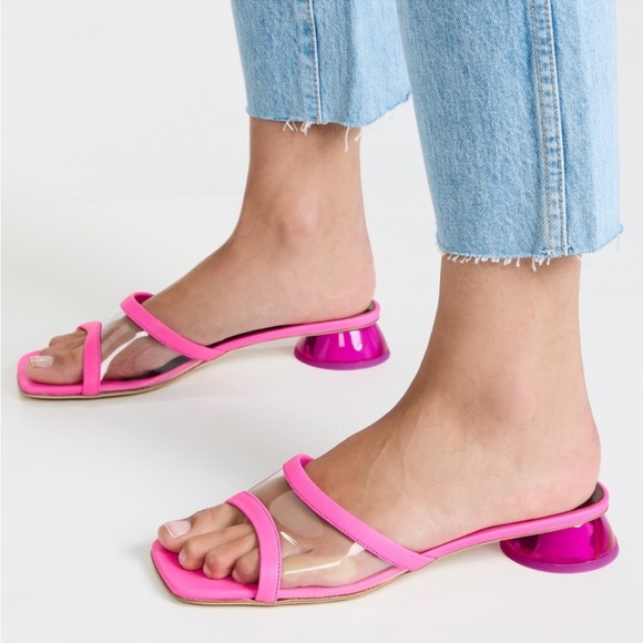Staud Pink Simone 35 Clear Strap Leather Mule Sandals - Picture 2 of 11